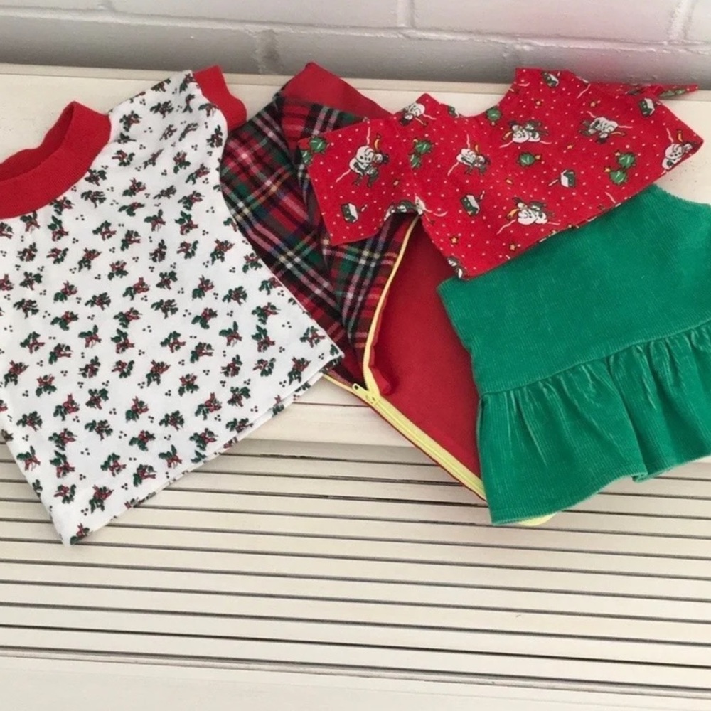 Festive Handmade Christmas Holiday Doll Outfit - Doll Clothes Bundle - Girl Gift